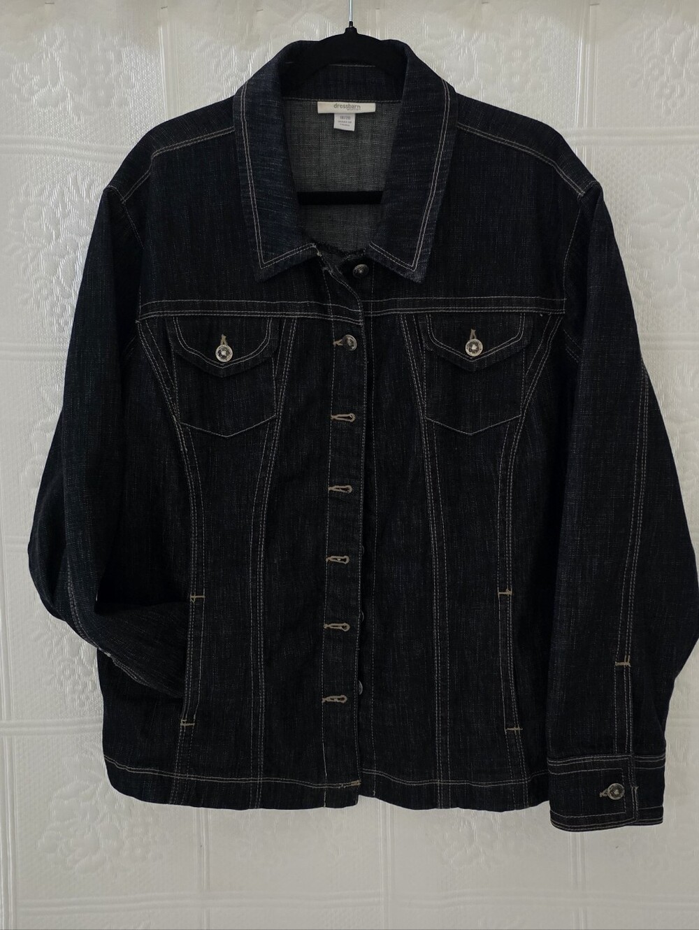 dressbarn Dark Wash Denim Jacket with Contrast Stitching